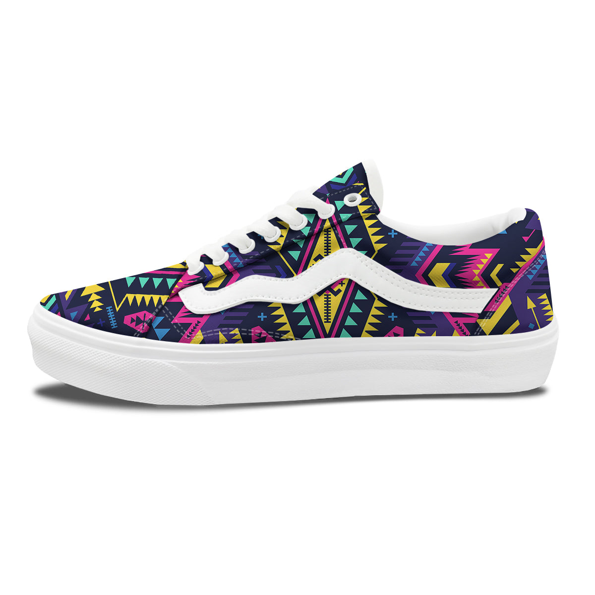 Multicolor Tribal Navajo Geometric Print Skate Shoes-grizzshop