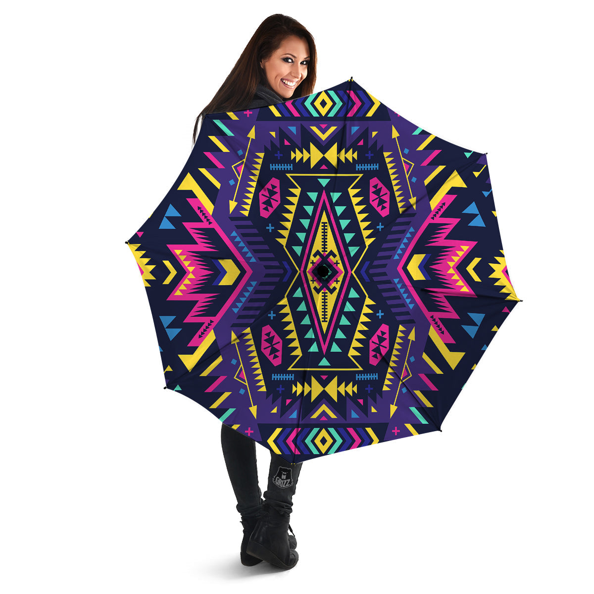 Multicolor Tribal Navajo Geometric Print Umbrella-grizzshop