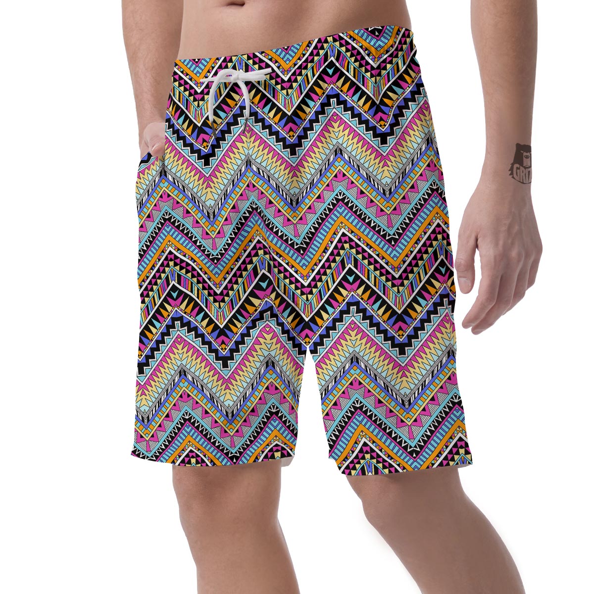 Multicolor Zigzag Indian Aztec Men's Shorts-grizzshop