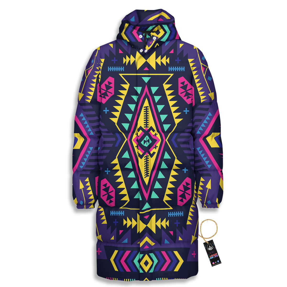 Multicolor Tribal Navajo Geometric Print Long Down Jacket