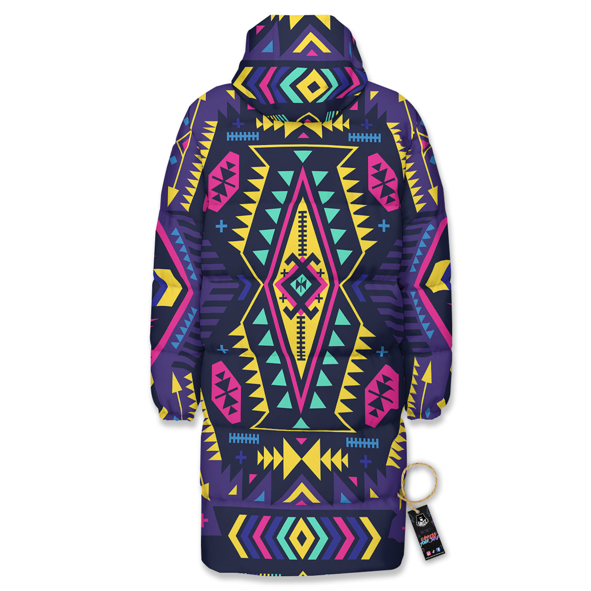 Multicolor Tribal Navajo Geometric Print Long Down Jacket