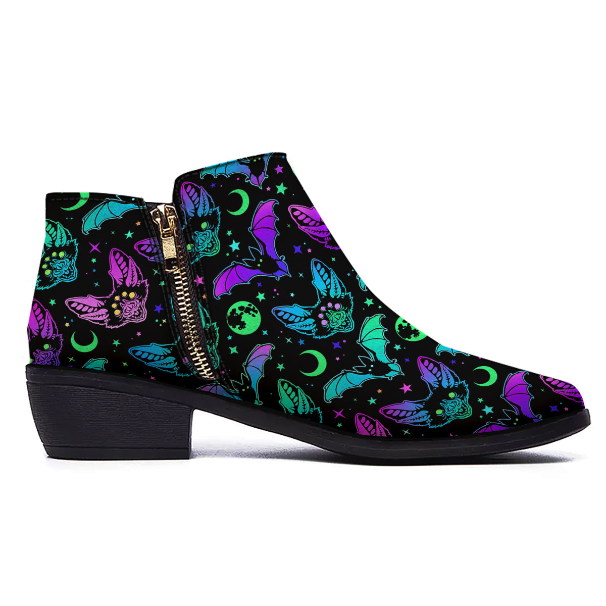 Multicolored Bats Print Pattern Ankle Boots-grizzshop