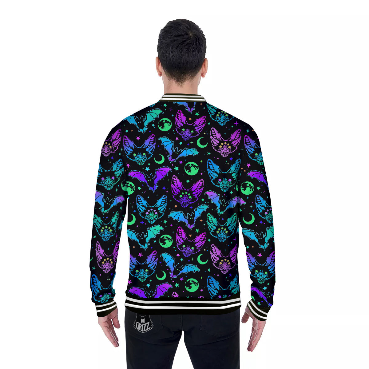 Multicolored Bats Print Pattern Baseball Jacket-grizzshop