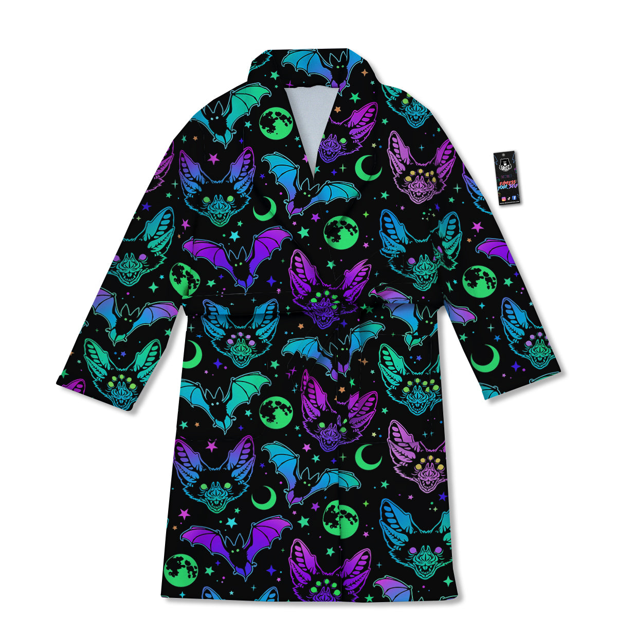 Multicolored Bats Print Pattern Bathrobe-grizzshop