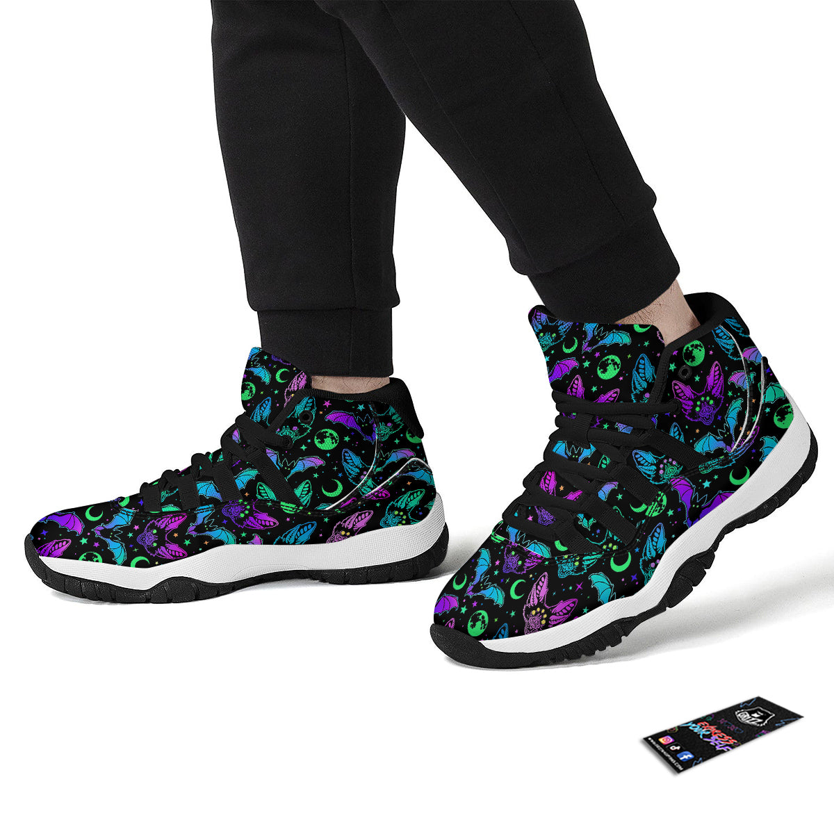 Multicolored Bats Print Pattern Black Bball Shoes-grizzshop
