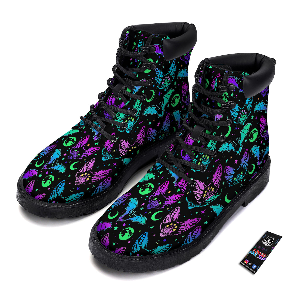Multicolored Bats Print Pattern Boots-grizzshop