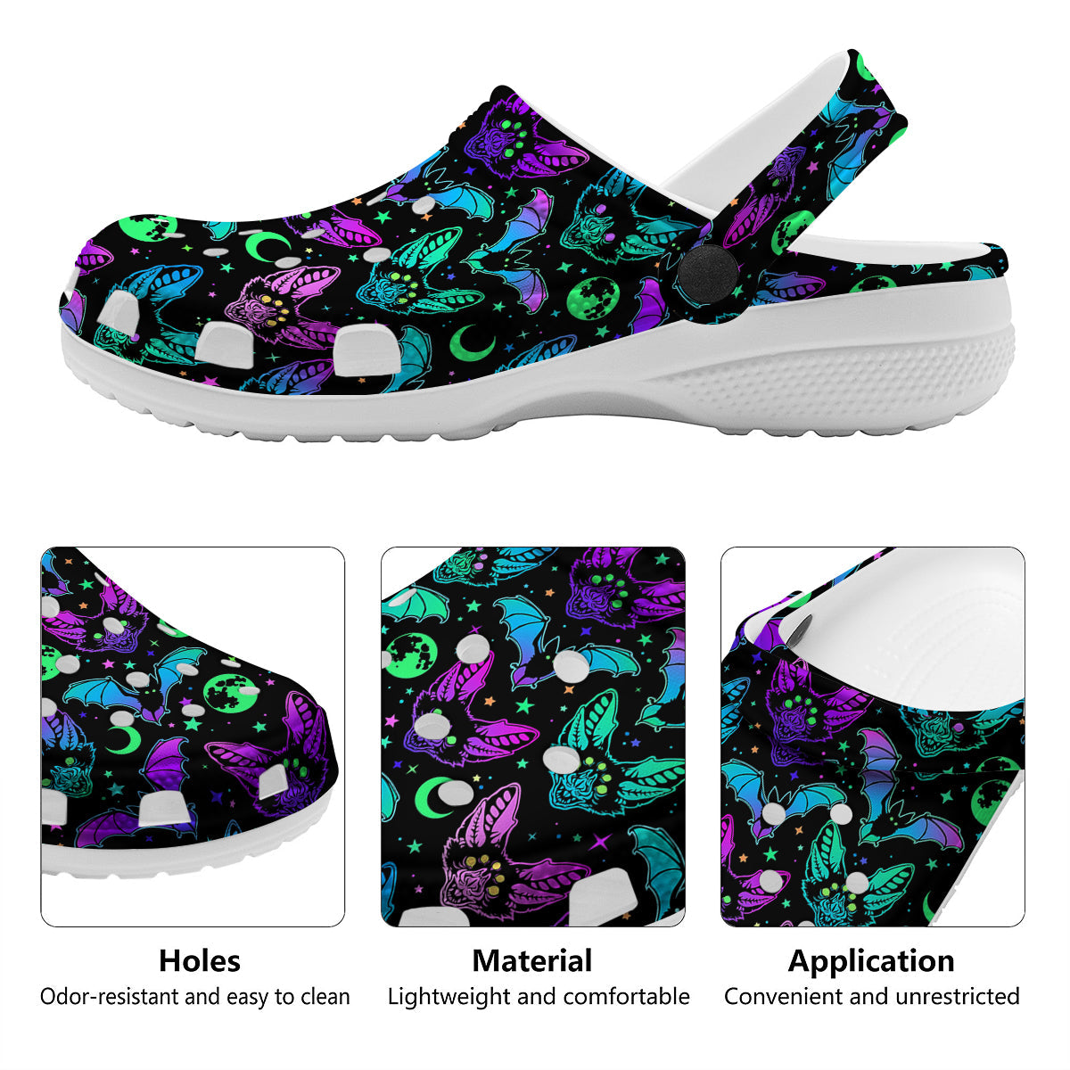Multicolored Bats Print Pattern Clog-grizzshop