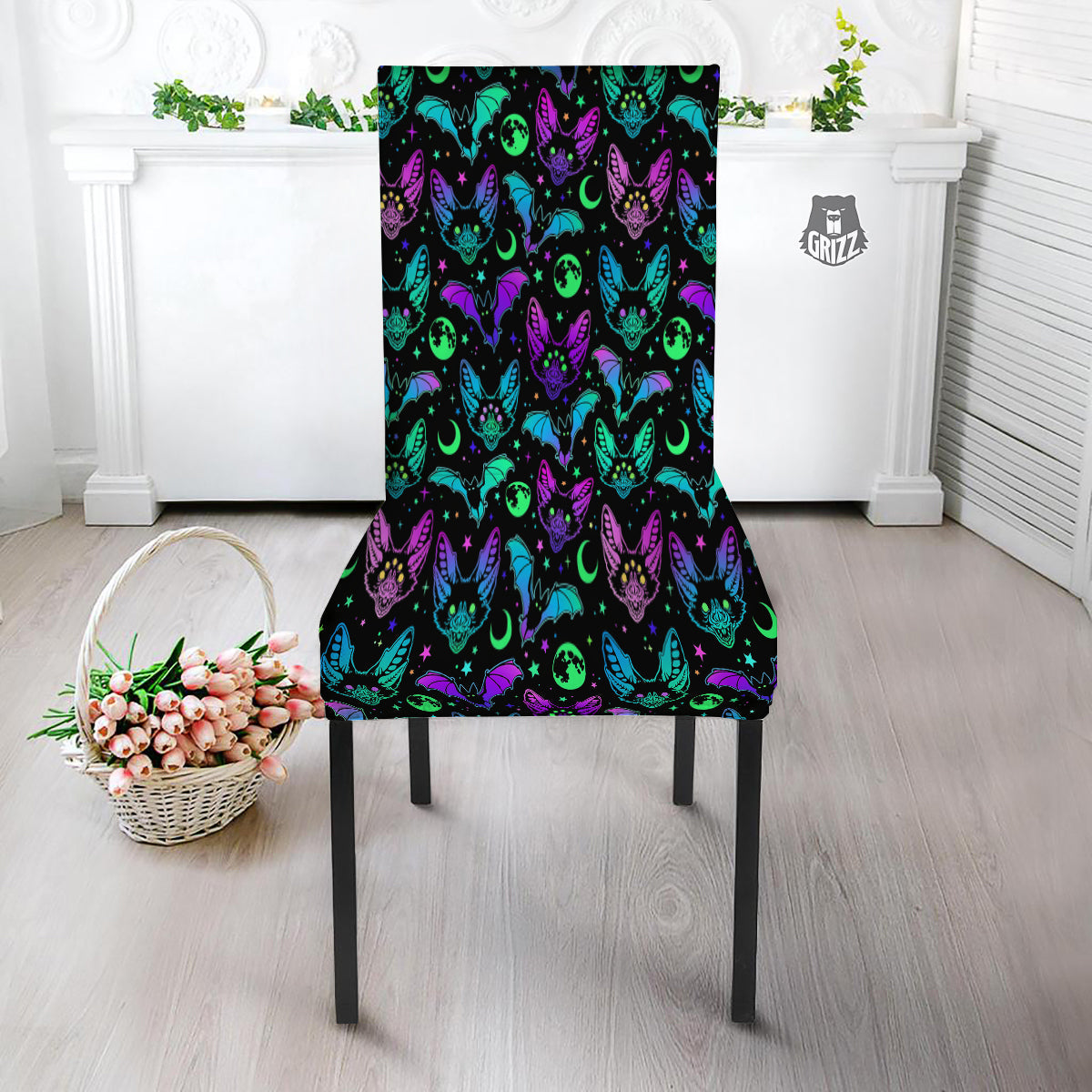 Multicolored Bats Print Pattern Dining Chair Slipcover-grizzshop