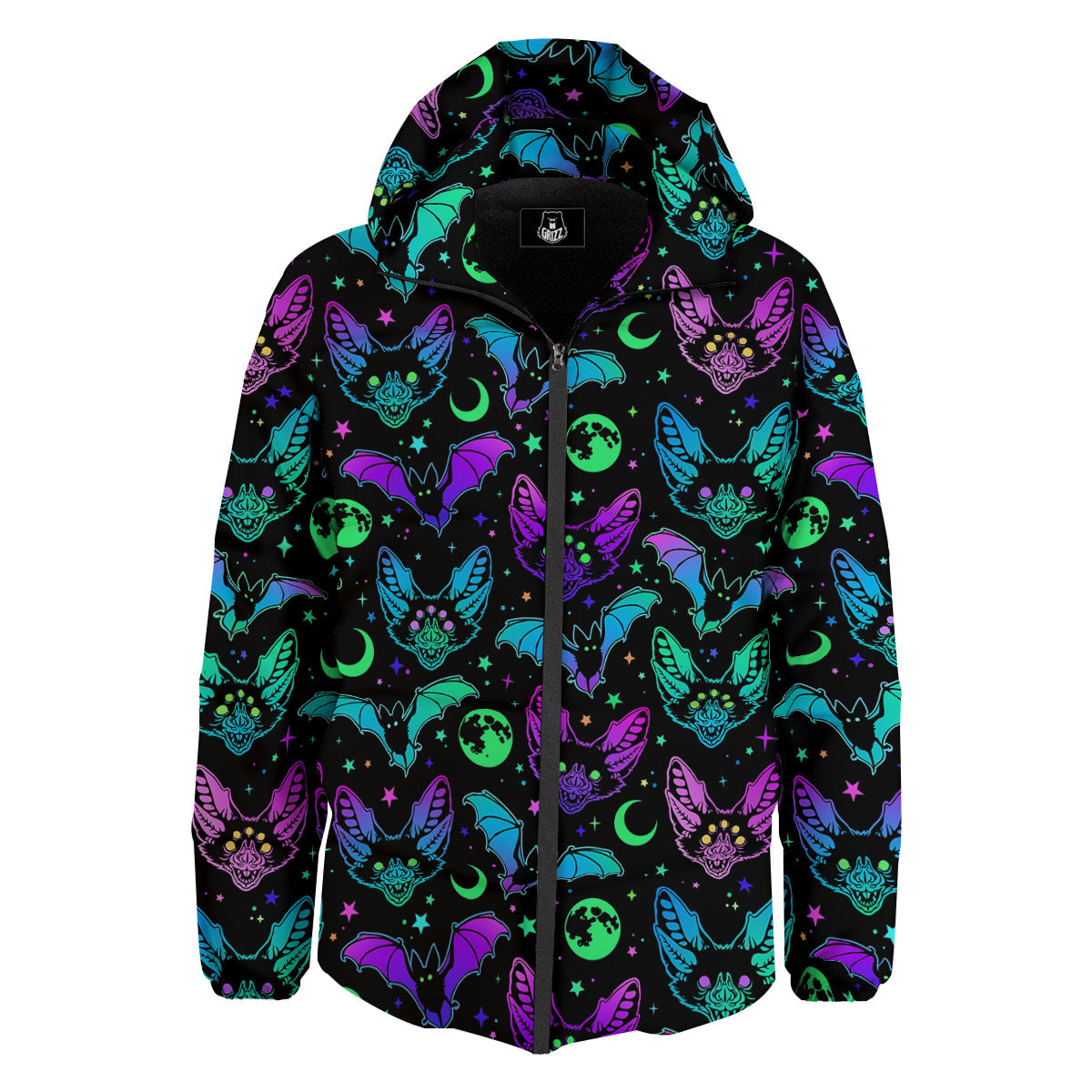 Multicolored Bats Print Pattern Down Jacket-grizzshop