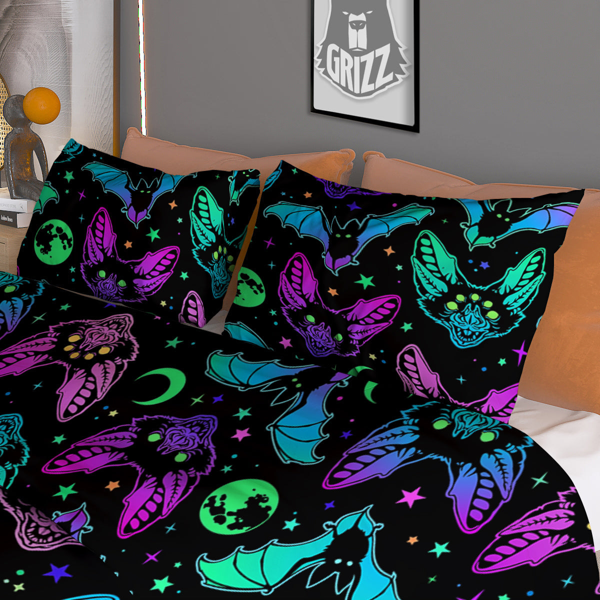 Multicolored Bats Print Pattern Duvet Cover Bedding Set-grizzshop