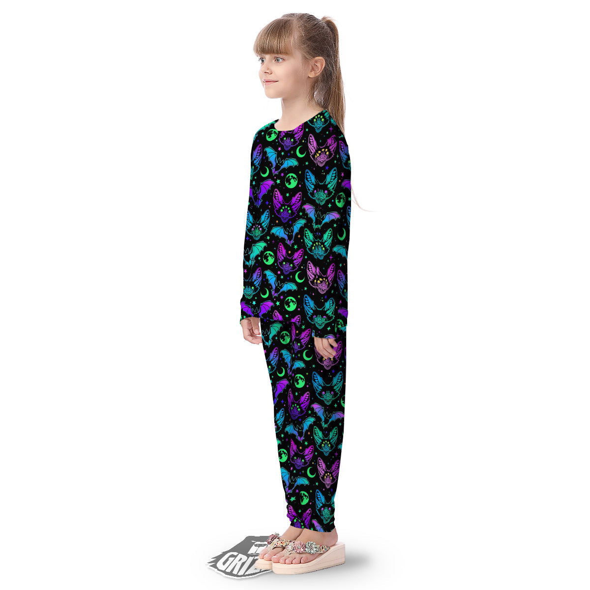 Multicolored Bats Print Pattern Kid's Pajamas-grizzshop