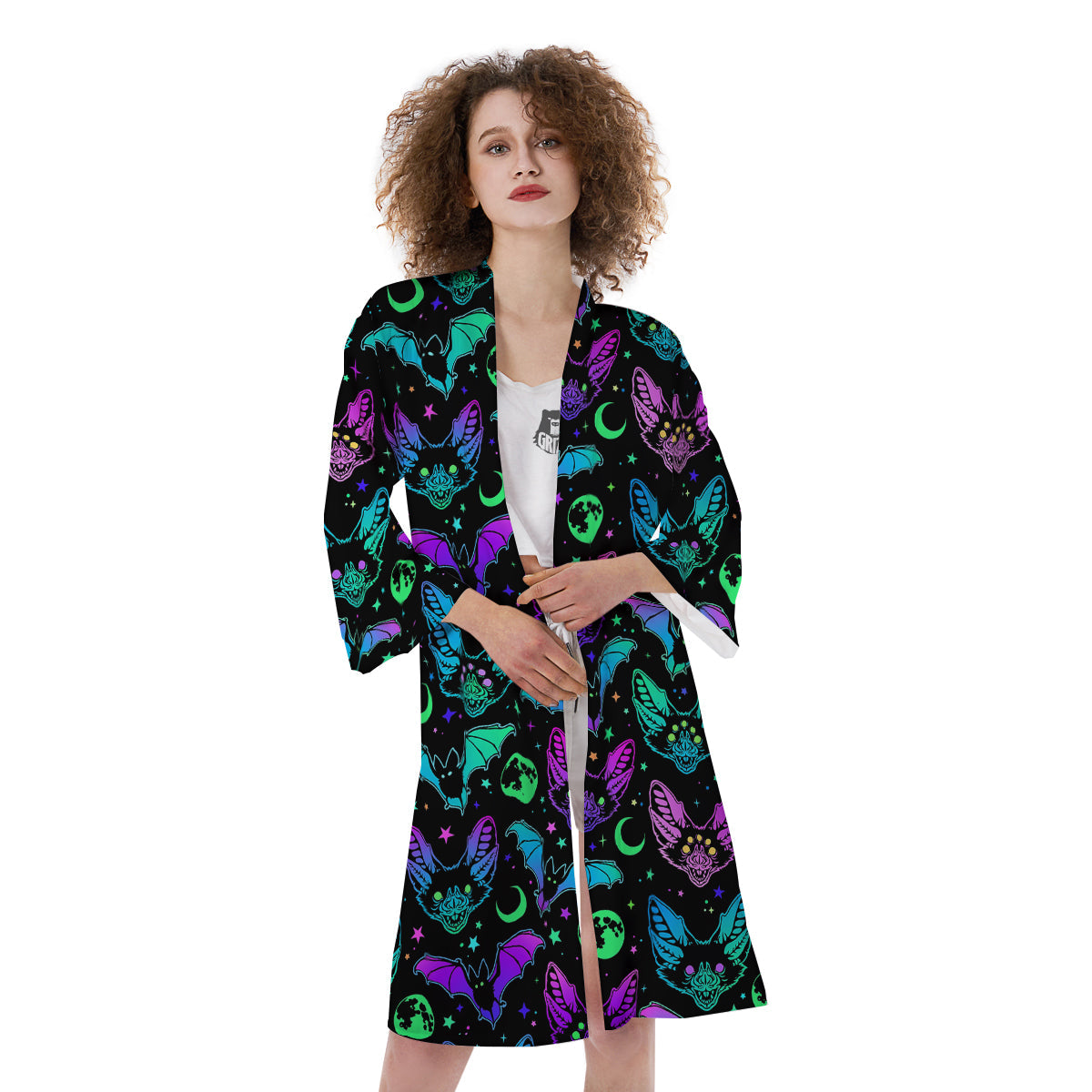 Multicolored Bats Print Pattern Kimono-grizzshop