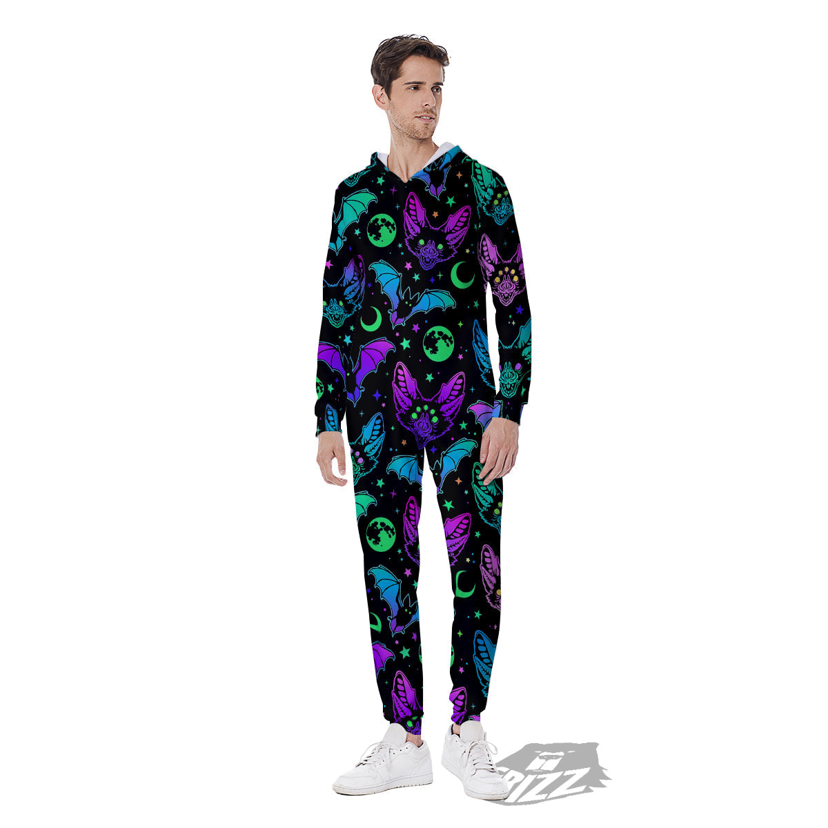 Multicolored Bats Print Pattern Men's Jumpsuit-grizzshop