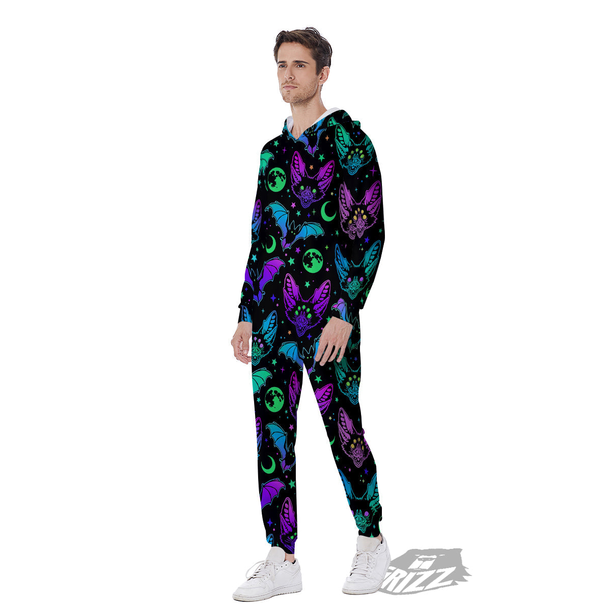 Multicolored Bats Print Pattern Men's Jumpsuit-grizzshop
