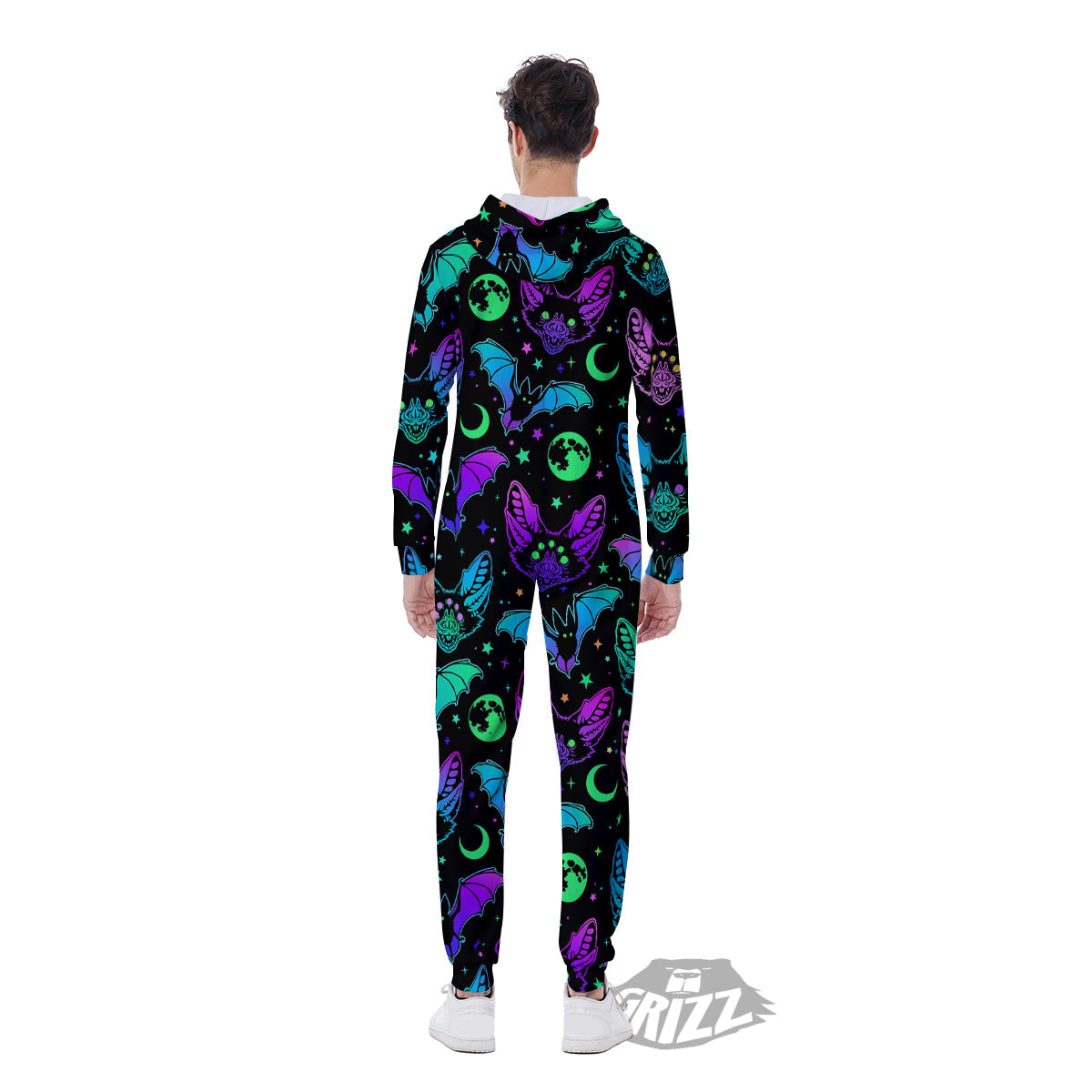 Multicolored Bats Print Pattern Men's Jumpsuit-grizzshop