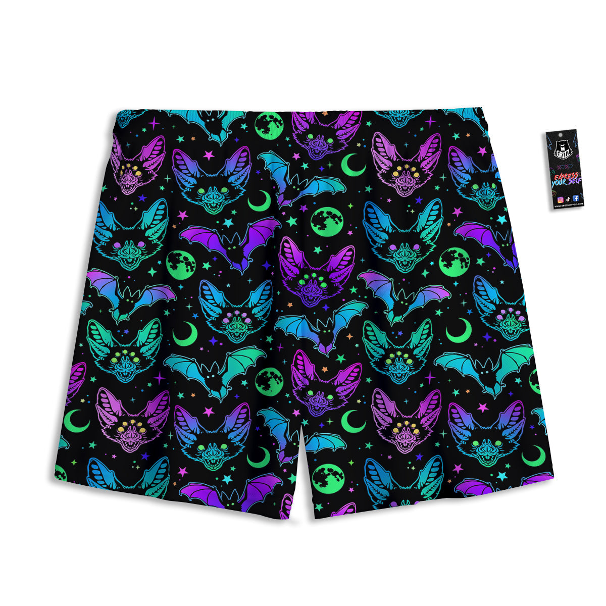 Multicolored Bats Print Pattern Mesh Shorts-grizzshop