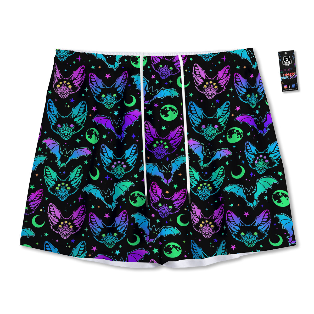 Multicolored Bats Print Pattern Mesh Shorts-grizzshop