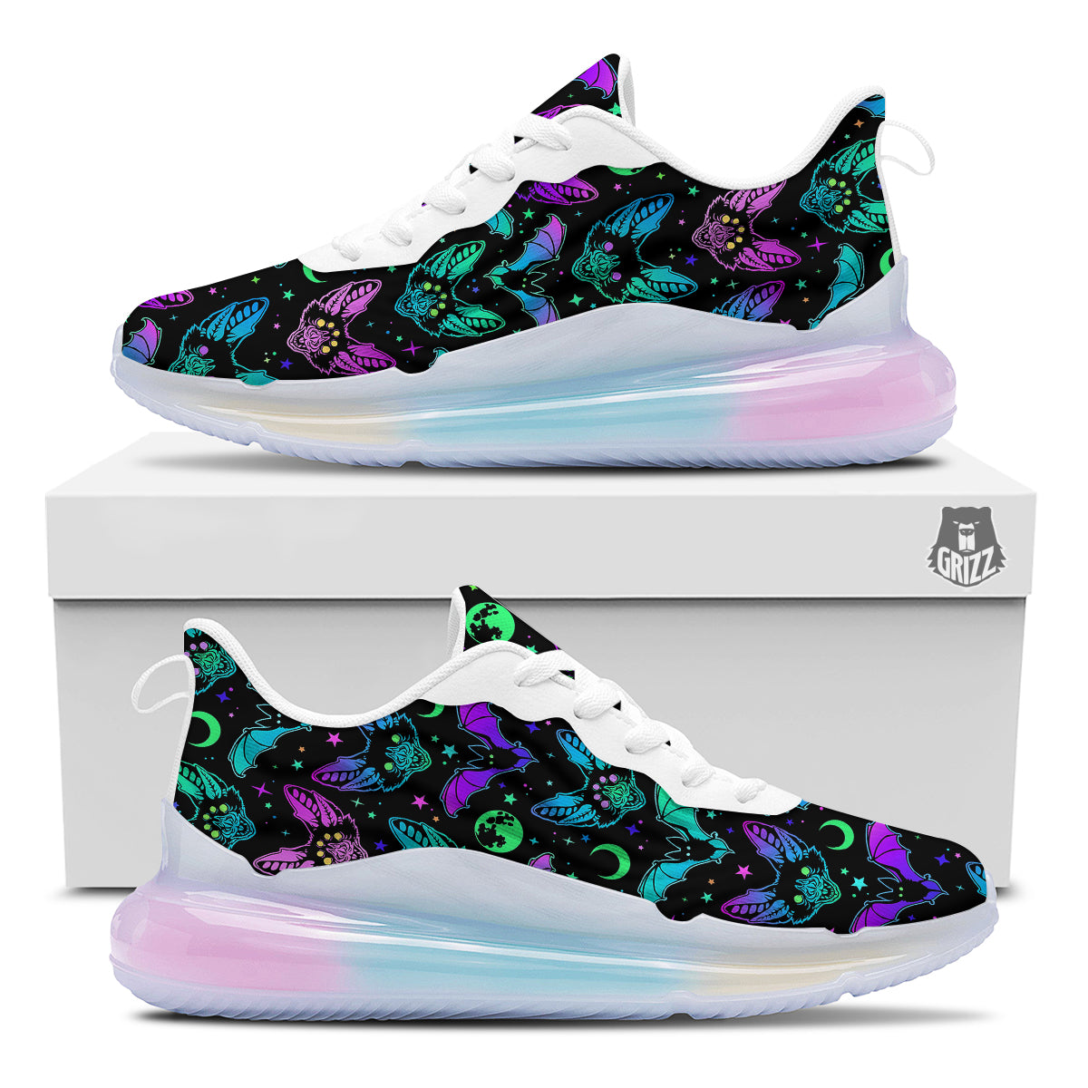 Multicolored Bats Print Pattern Running Sneakers-grizzshop
