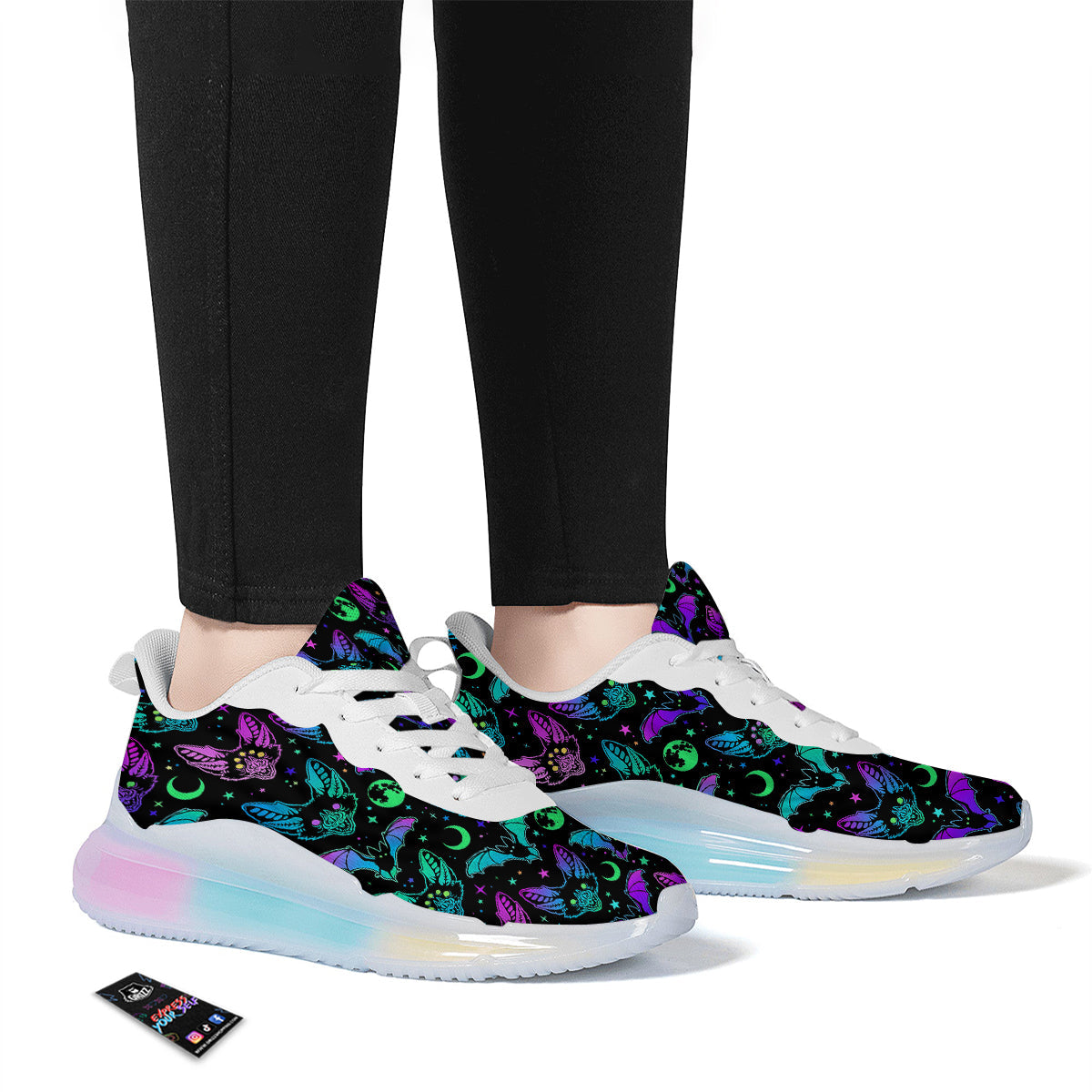 Multicolored Bats Print Pattern Running Sneakers-grizzshop