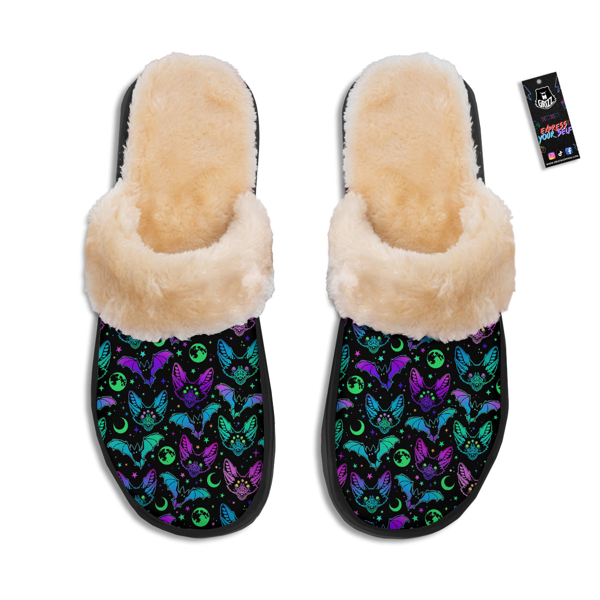 Multicolored Bats Print Pattern Slippers-grizzshop