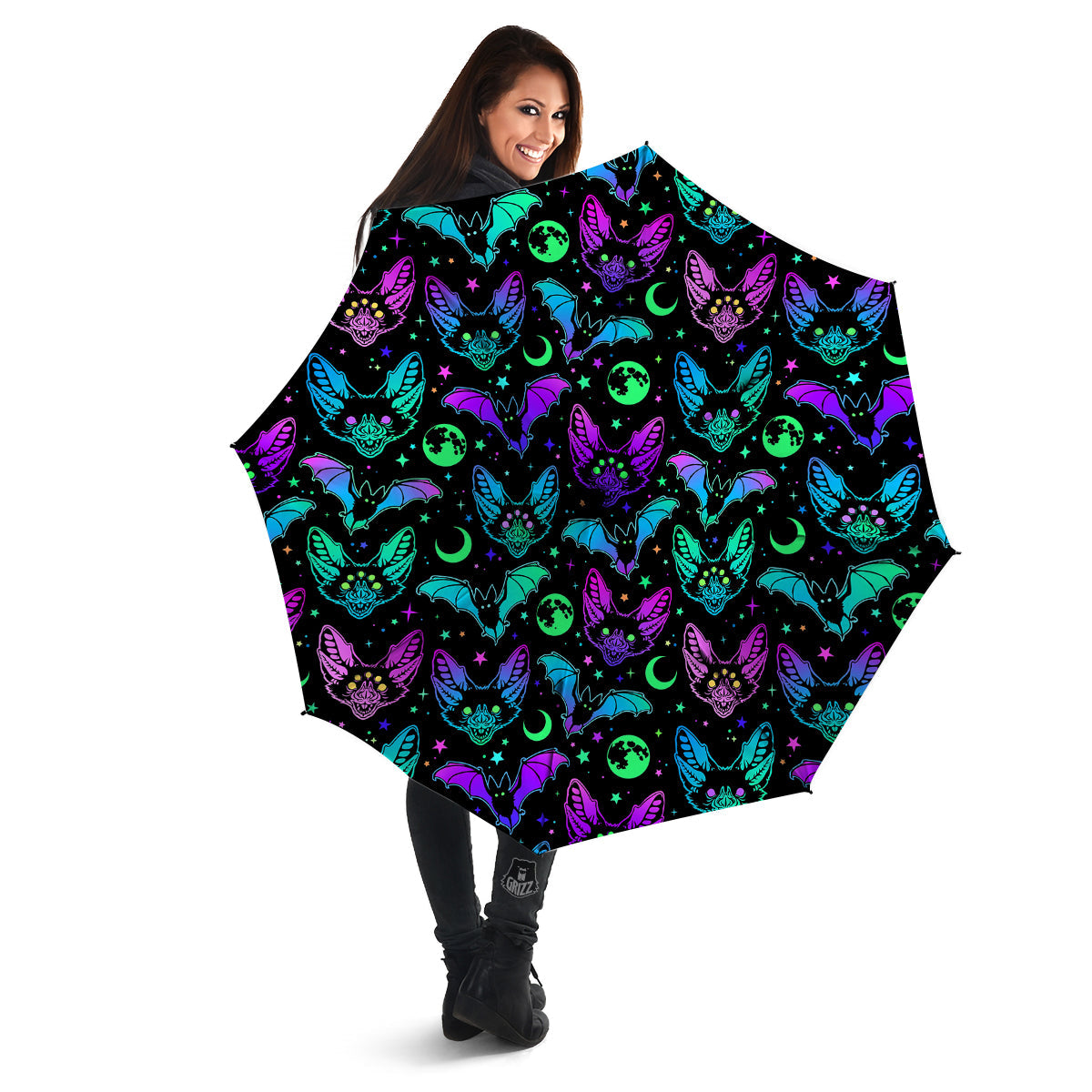 Multicolored Bats Print Pattern Umbrella-grizzshop