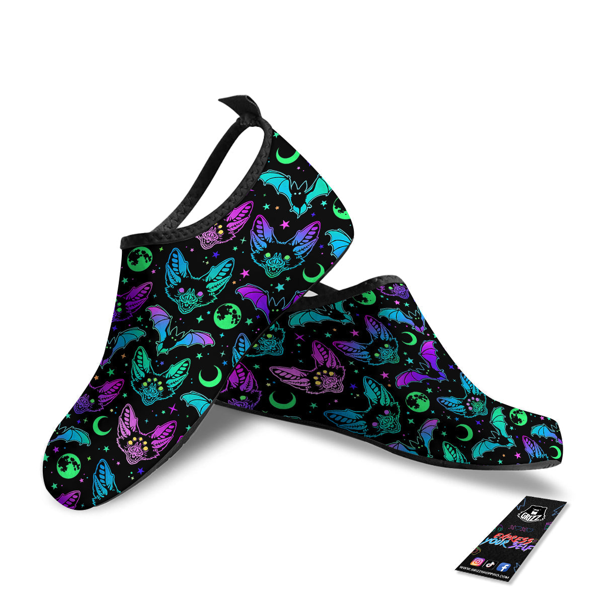 Multicolored Bats Print Pattern Water Shoes-grizzshop
