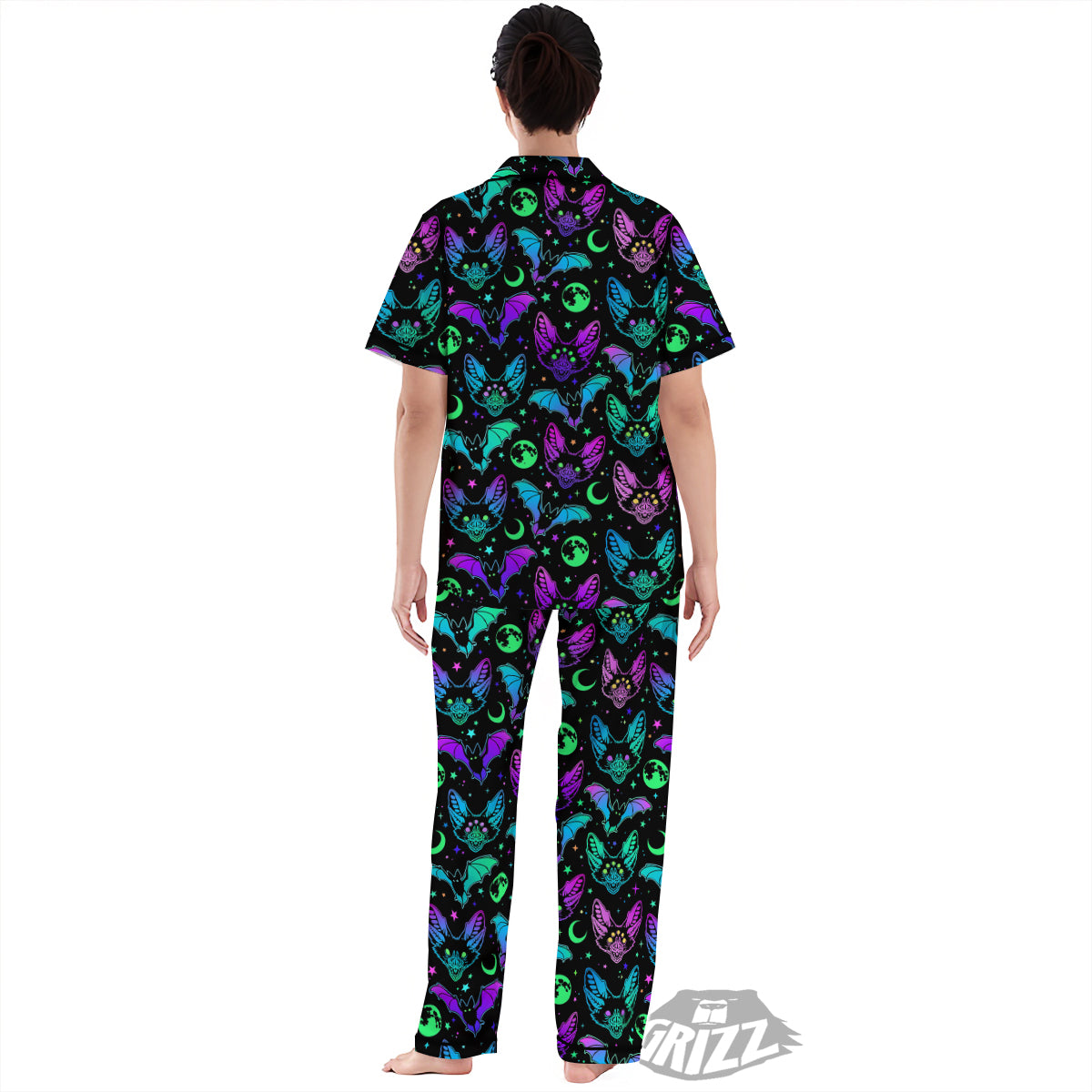 Multicolored Bats Print Pattern Women's Pajamas Set-grizzshop
