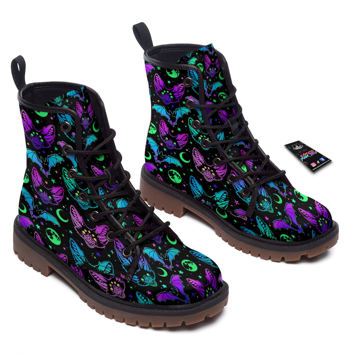Multicolored Bats Print Pattern Work Boots-grizzshop