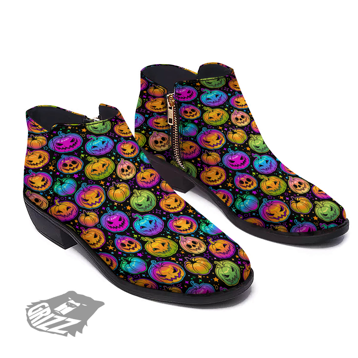Multicolored Pumpkins Halloween Print Pattern Ankle Boots-grizzshop