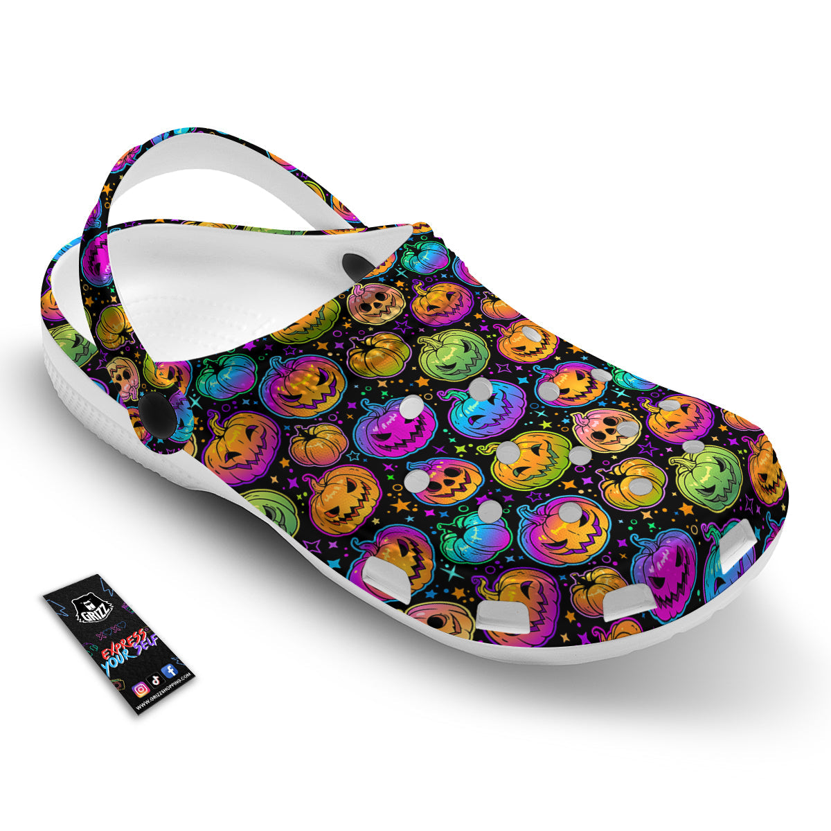 Multicolored Pumpkins Halloween Print Pattern Clog-grizzshop
