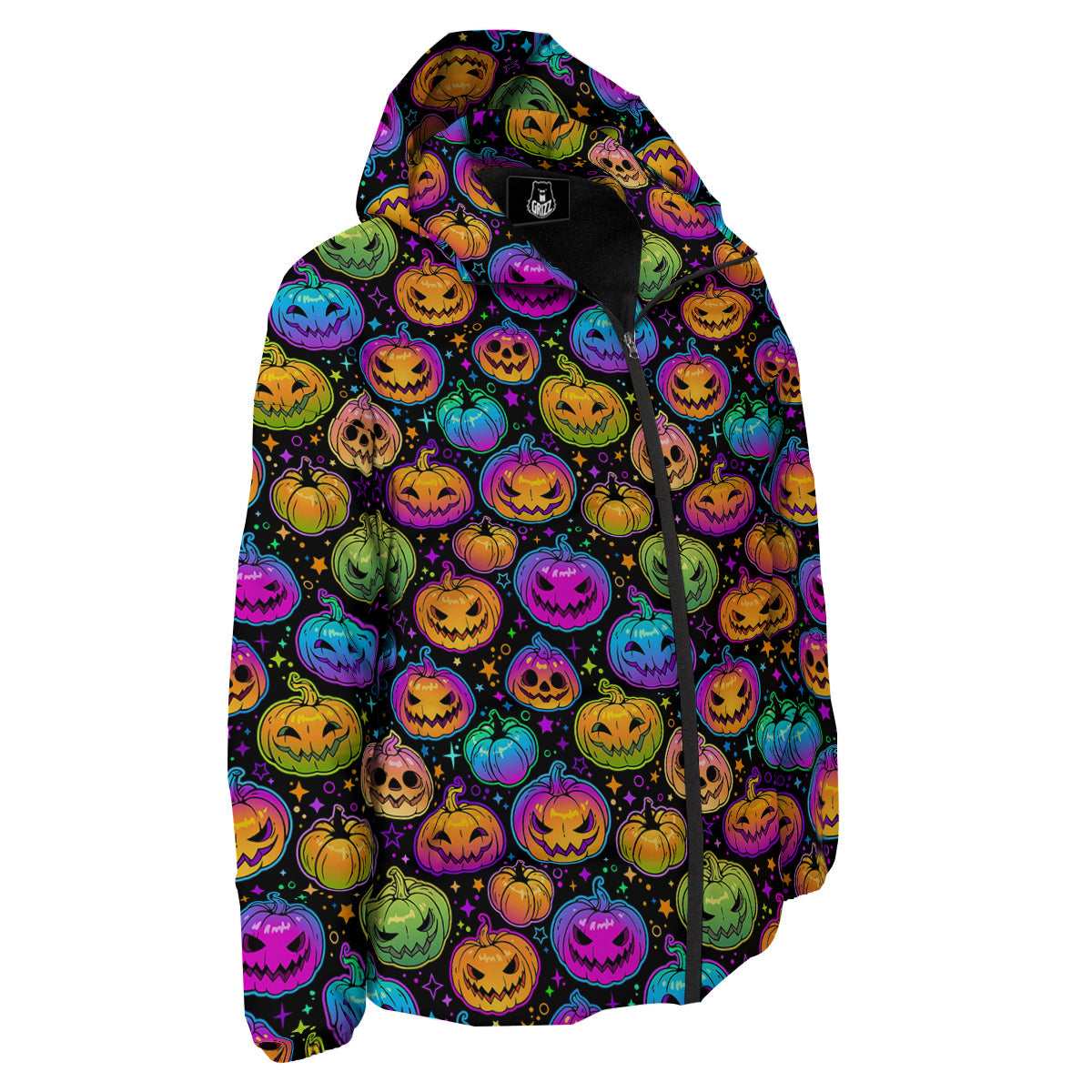 Multicolored Pumpkins Halloween Print Pattern Down Jacket-grizzshop