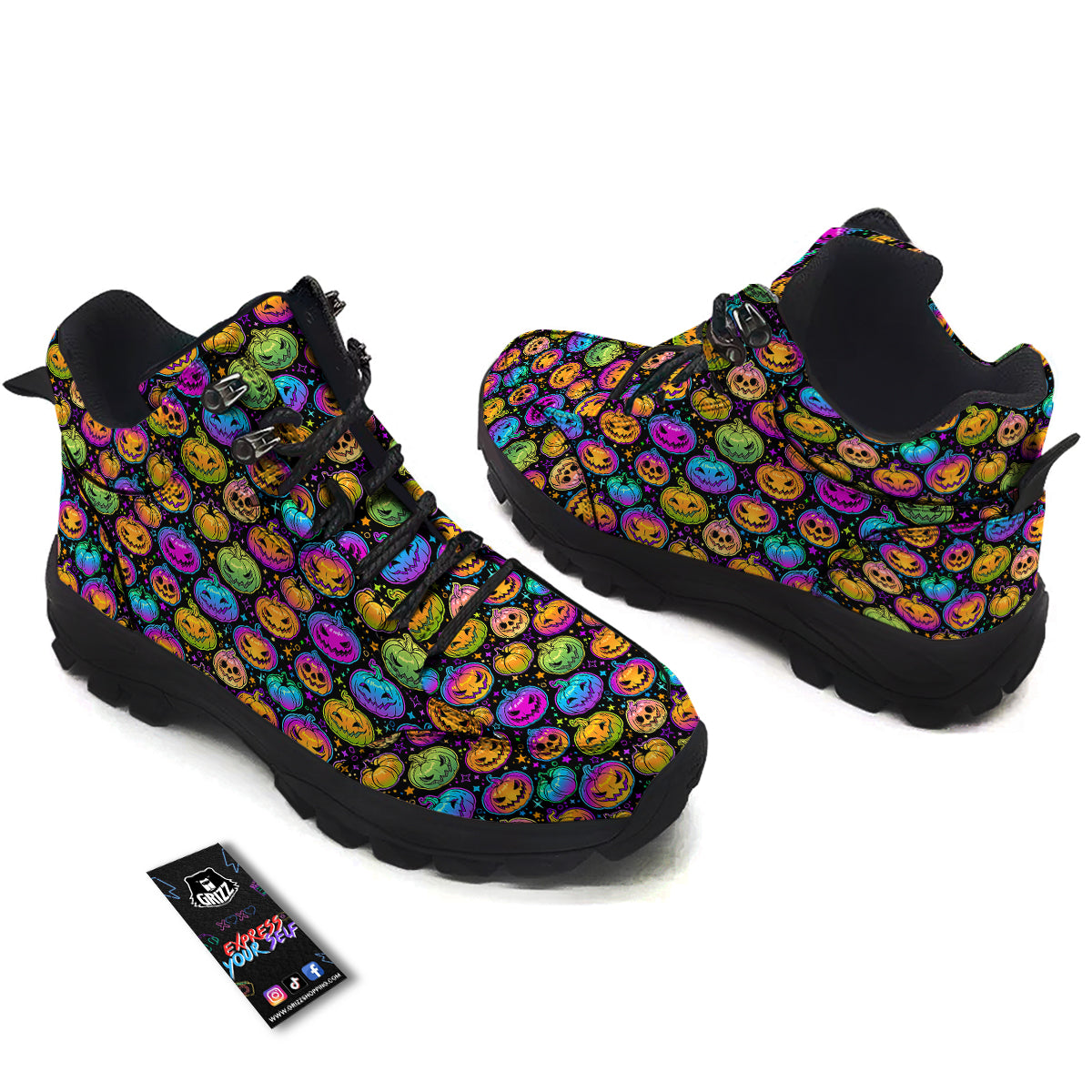 Multicolored Pumpkins Halloween Print Pattern Hiking Shoes-grizzshop