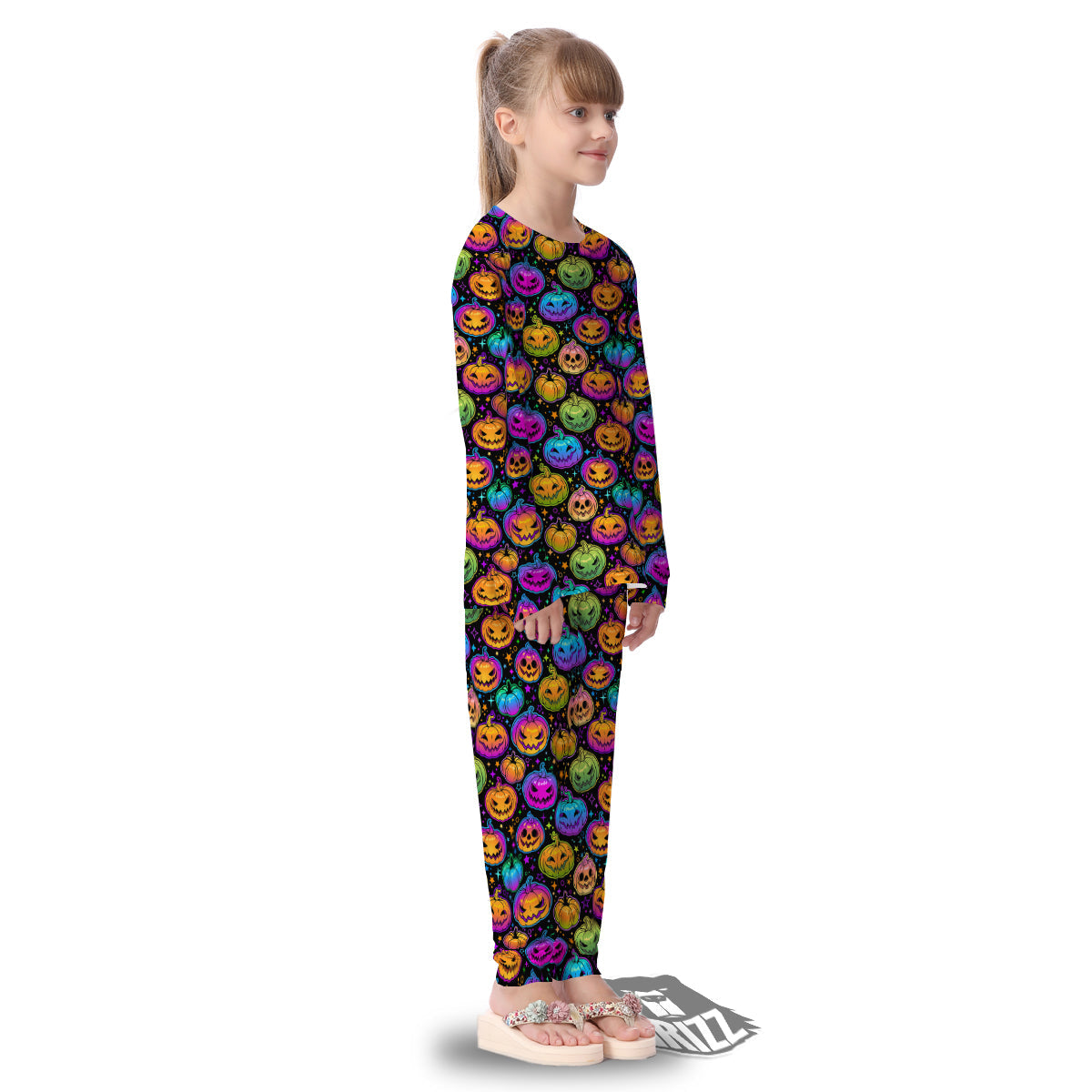 Multicolored Pumpkins Halloween Print Pattern Kid's Pajamas-grizzshop