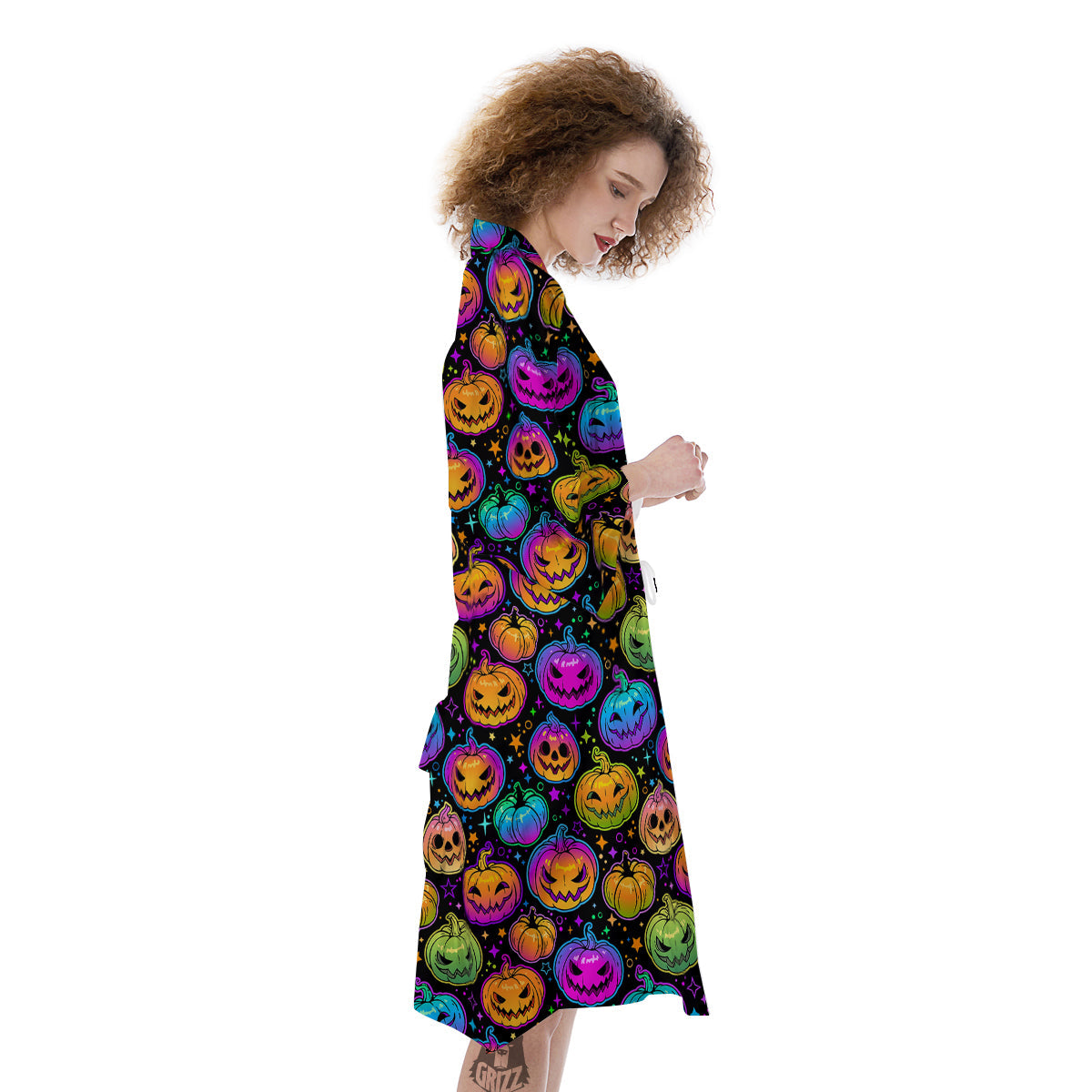 Multicolored Pumpkins Halloween Print Pattern Kimono-grizzshop