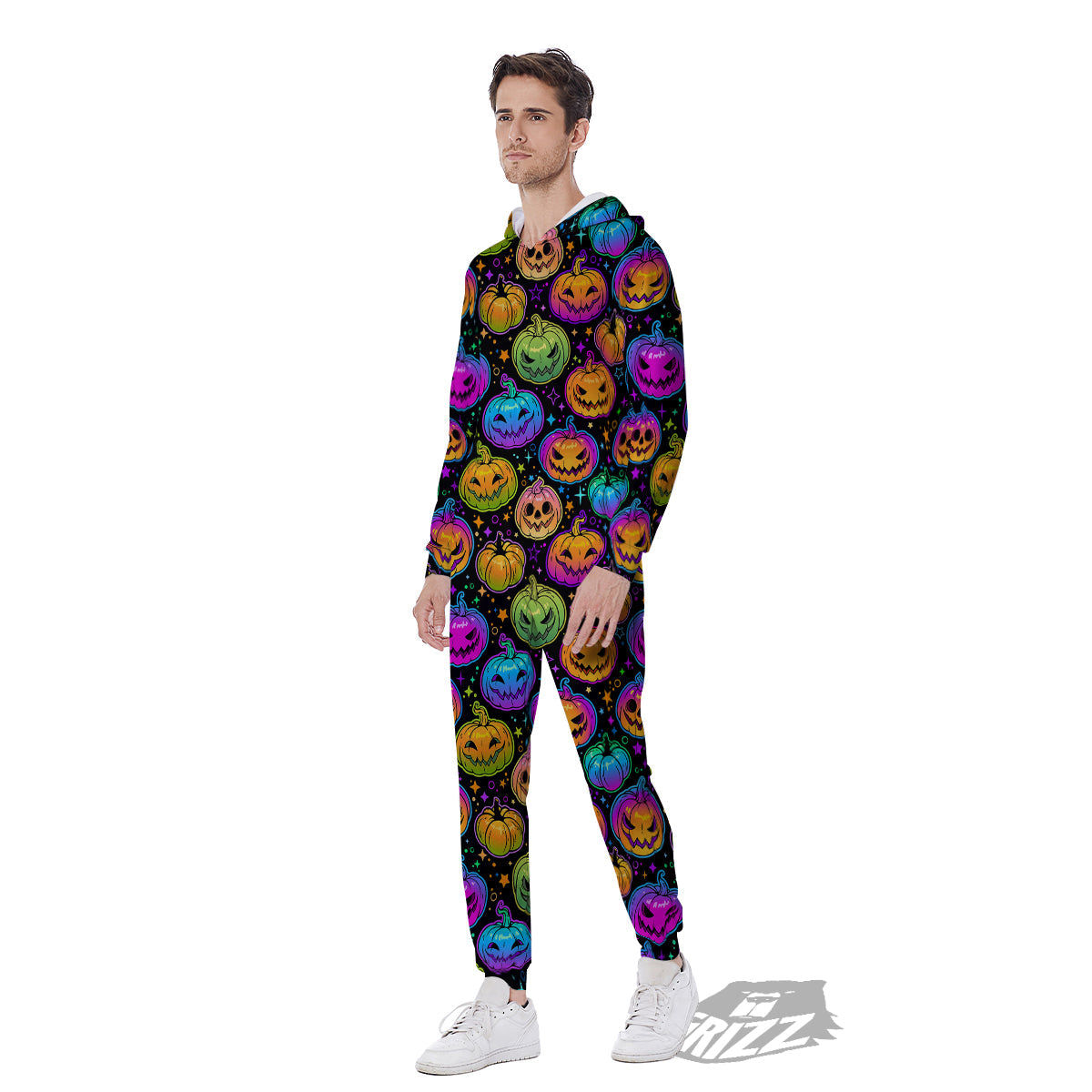 Multicolored Pumpkins Halloween Print Pattern Men's Jumpsuit-grizzshop