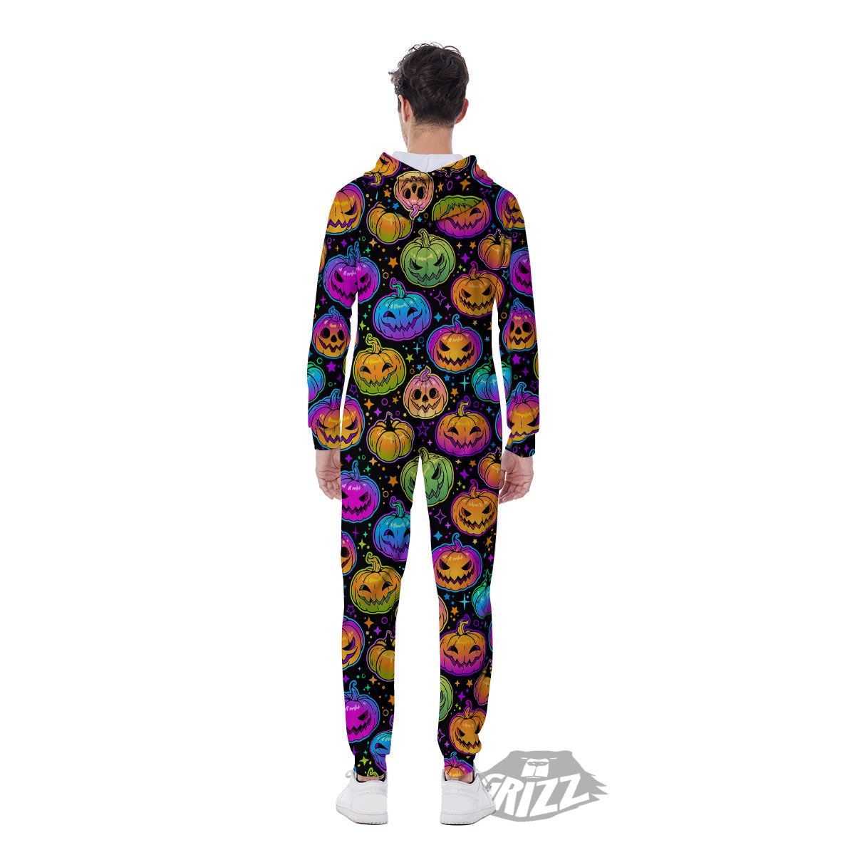 Multicolored Pumpkins Halloween Print Pattern Men's Jumpsuit-grizzshop