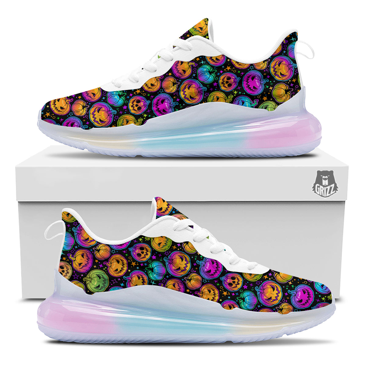 Multicolored Pumpkins Halloween Print Pattern Running Sneakers-grizzshop