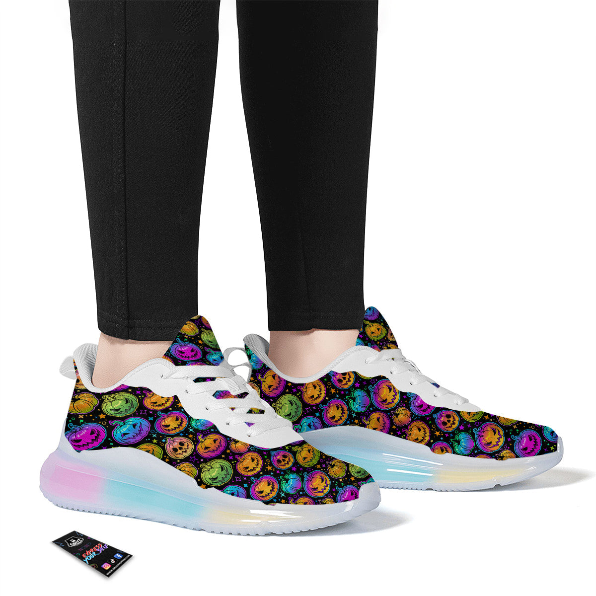 Multicolored Pumpkins Halloween Print Pattern Running Sneakers-grizzshop