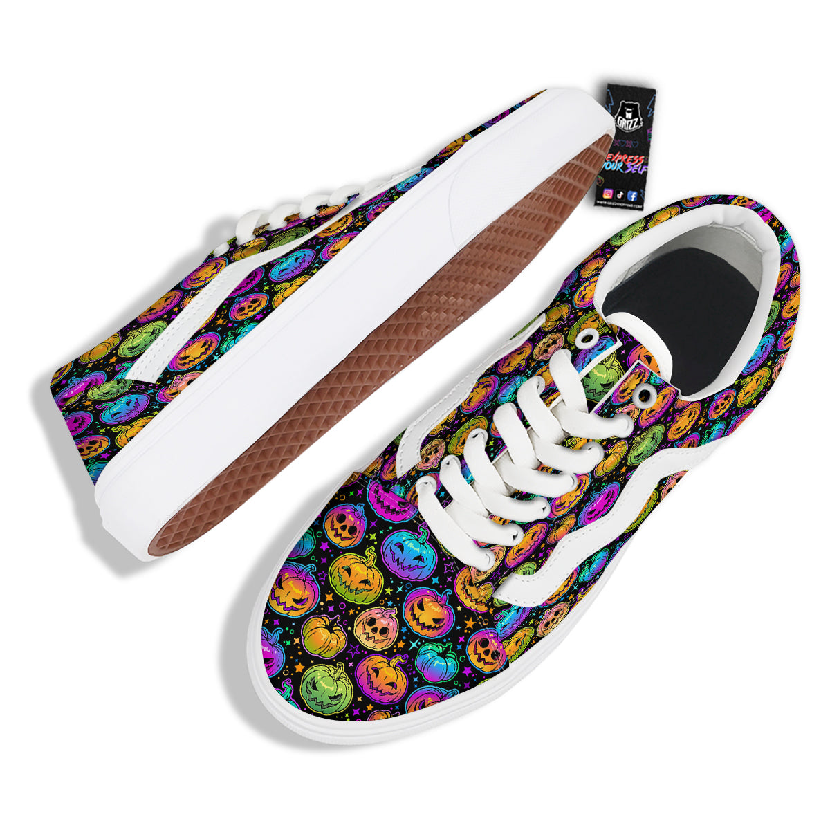 Multicolored Pumpkins Halloween Print Pattern Skate Shoes-grizzshop