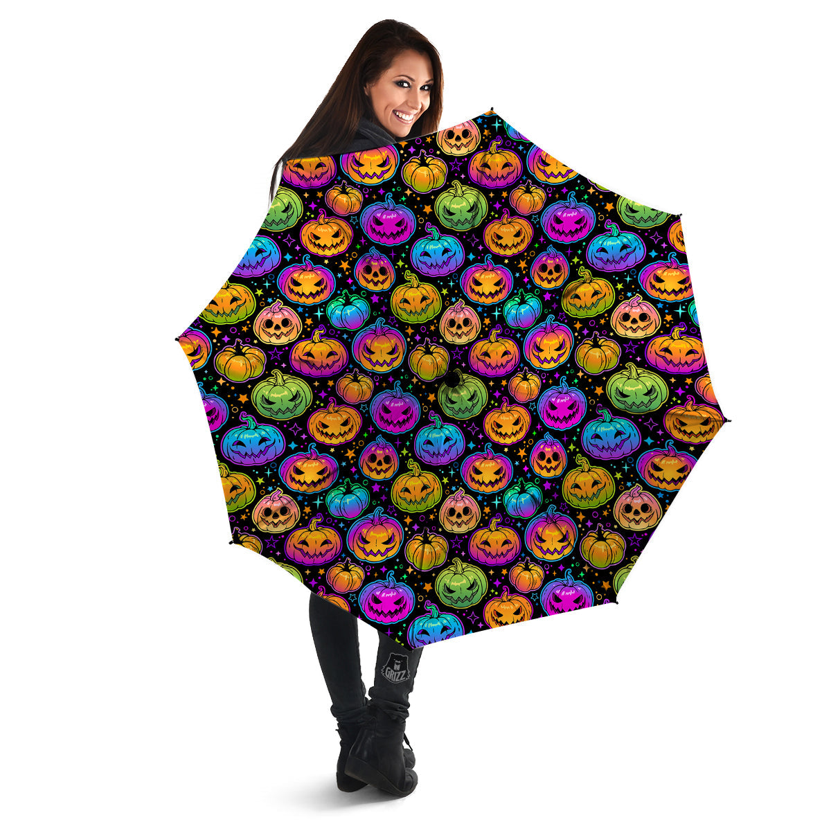Multicolored Pumpkins Halloween Print Pattern Umbrella-grizzshop