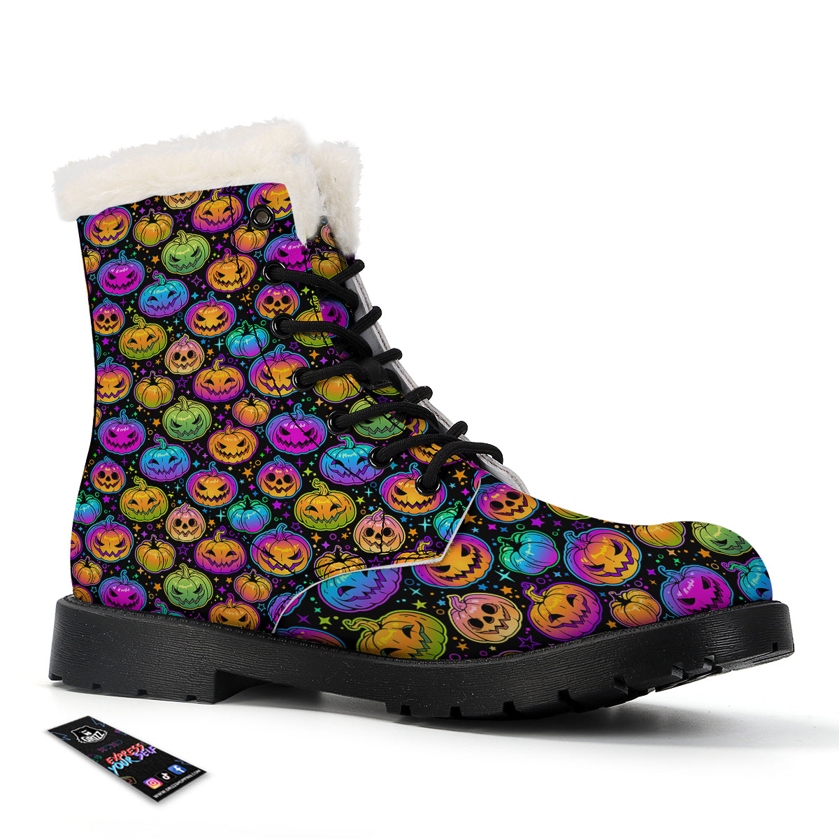 Multicolored Pumpkins Halloween Print Pattern Winter Boots-grizzshop