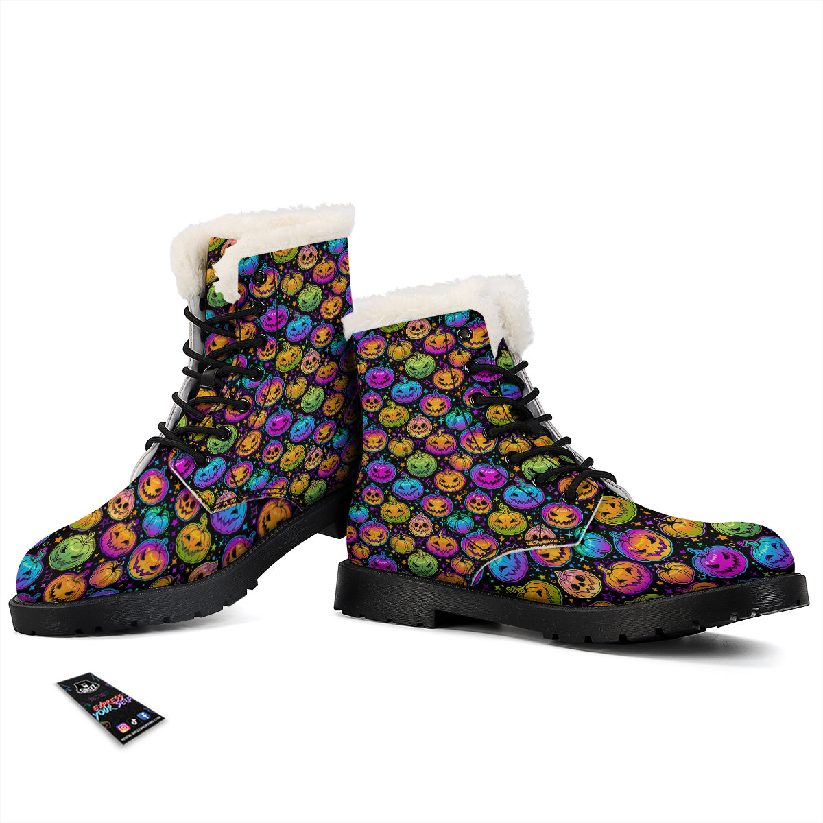 Multicolored Pumpkins Halloween Print Pattern Winter Boots-grizzshop