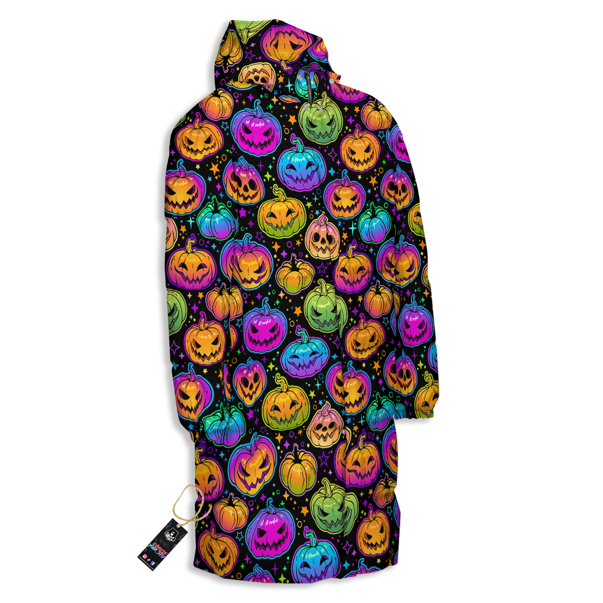Multicolored Pumpkins Halloween Print Pattern Long Down Jacket