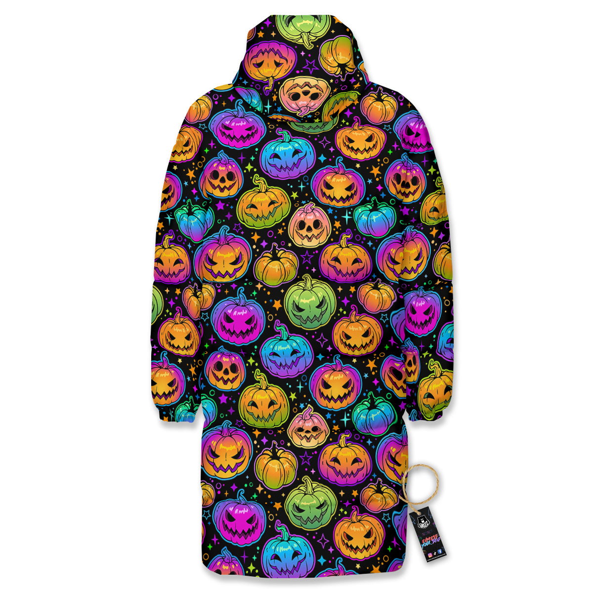 Multicolored Pumpkins Halloween Print Pattern Long Down Jacket