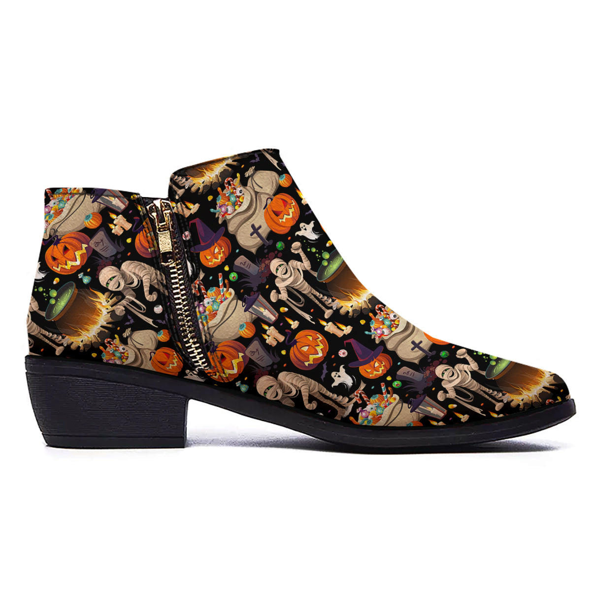 Mummy And Pumpkins Halloween Print Pattern Ankle Boots-grizzshop
