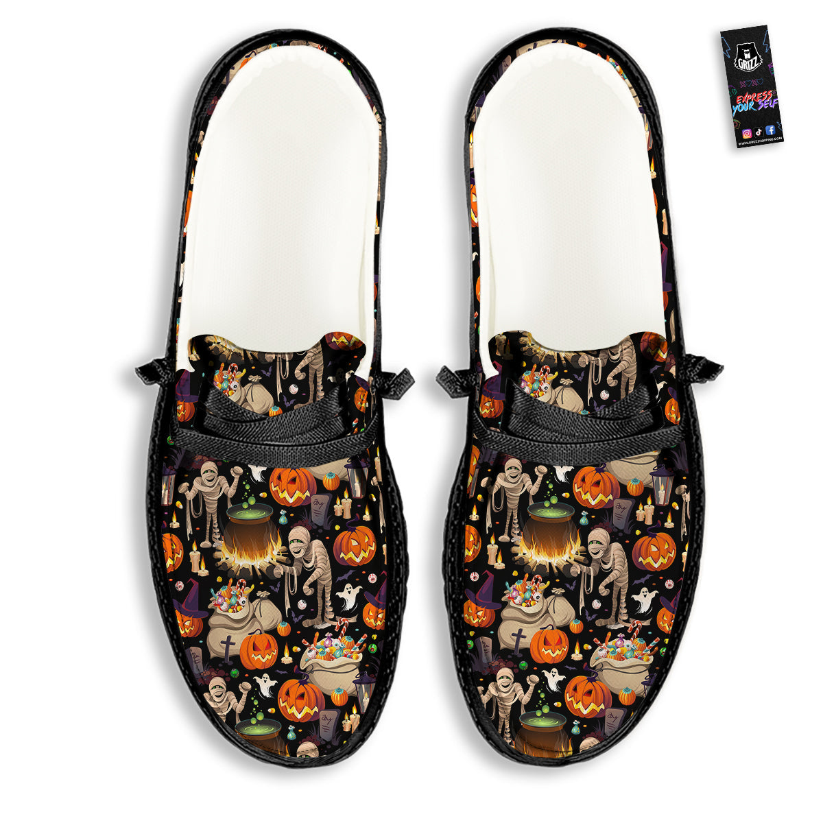 Mummy And Pumpkins Halloween Print Pattern Black Loafers-grizzshop