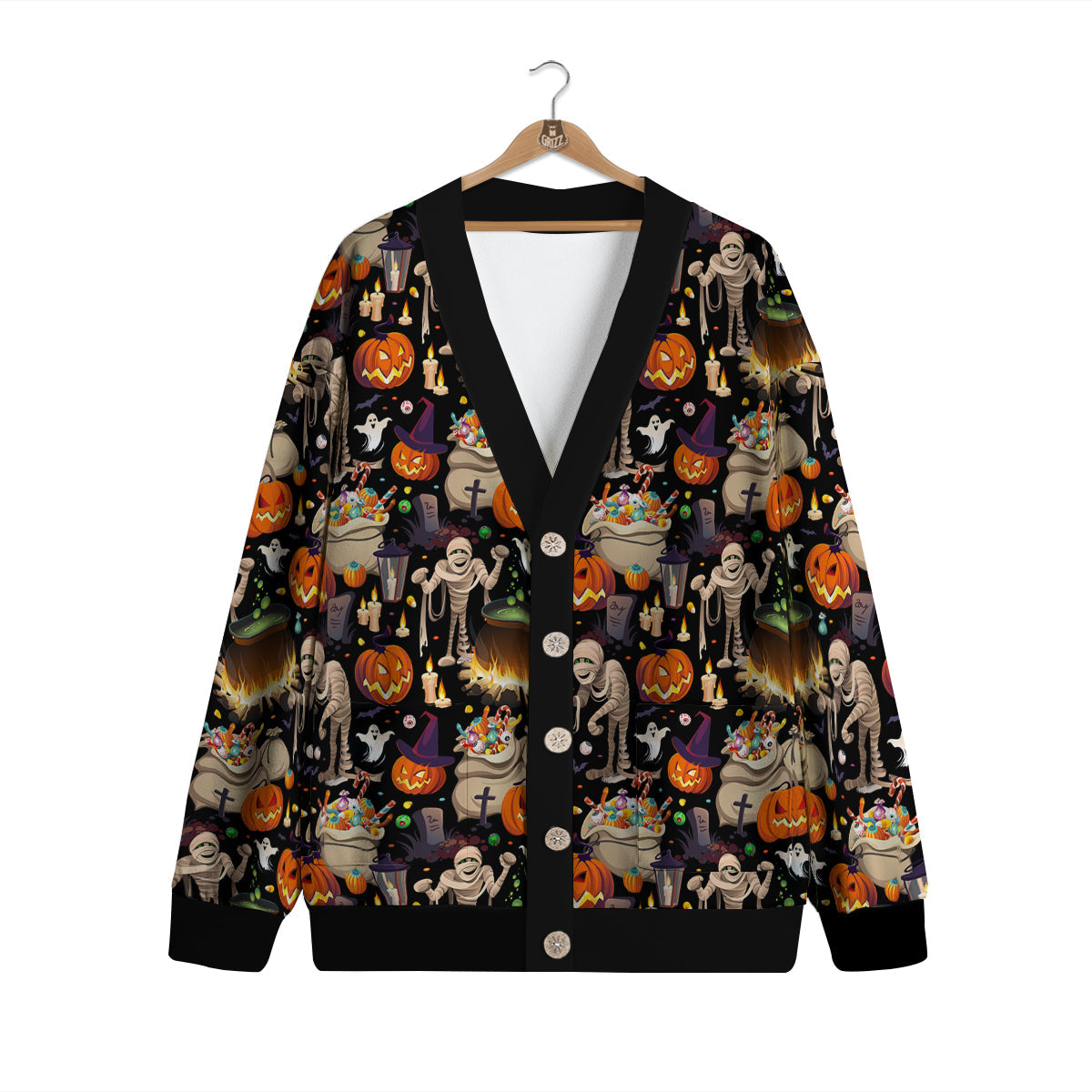 Mummy And Pumpkins Halloween Print Pattern Cardigan-grizzshop