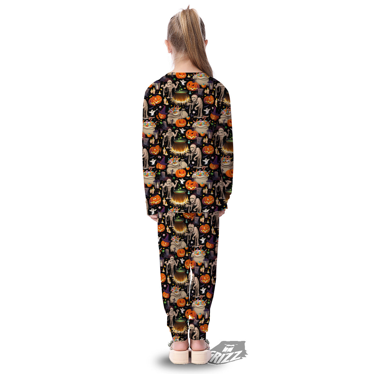 Mummy And Pumpkins Halloween Print Pattern Kid's Pajamas-grizzshop