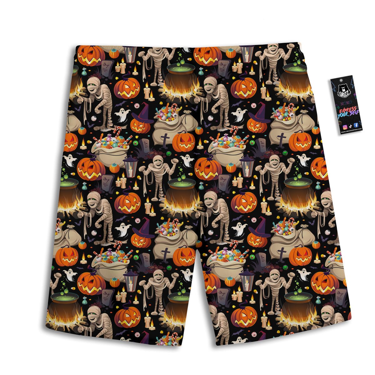 Mummy And Pumpkins Halloween Print Pattern Men's Athletic Shorts