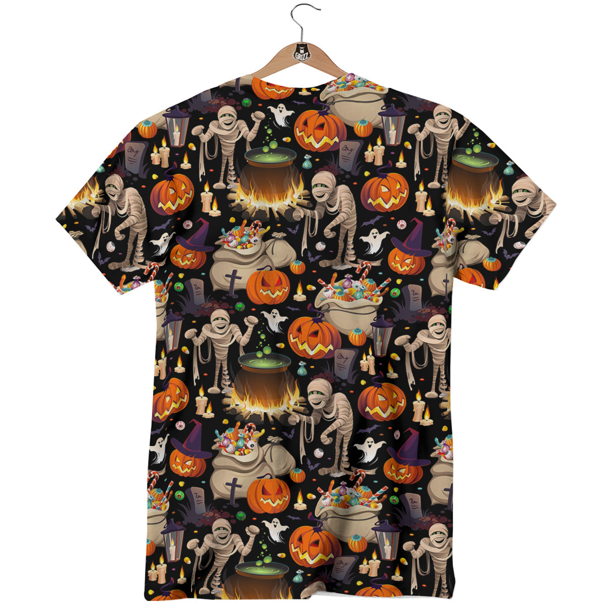 Mummy And Pumpkins Halloween Print Pattern T-Shirt-grizzshop